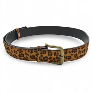 Suede Leopard print belt with gold buckle 34”36”